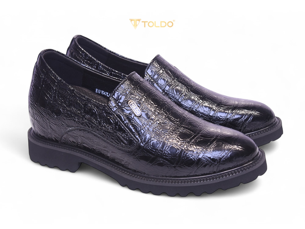 Giày cao nam 10cm da bóng vân cá sấu 11