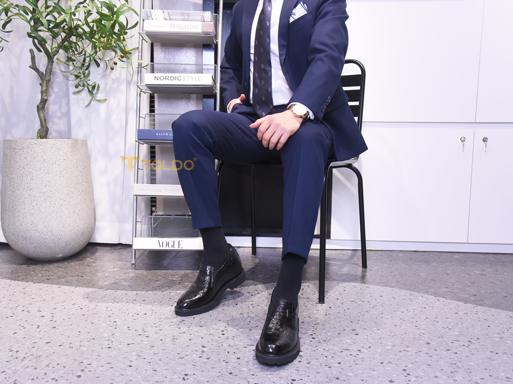 Giày cao nam 10cm da bóng vân cá sấu 15