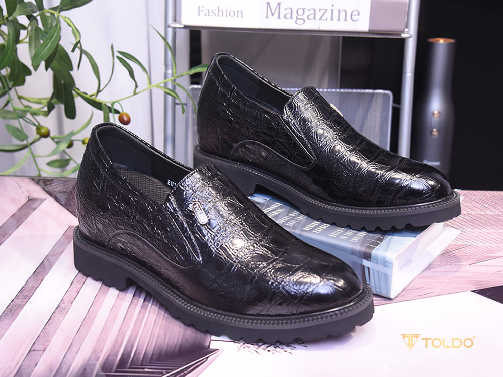 Giày cao nam 10cm da bóng vân cá sấu 12