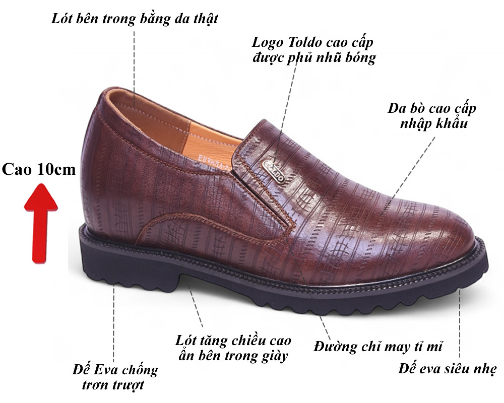 Giày cao 10cm siêu nhẹ màu nâu sần 8