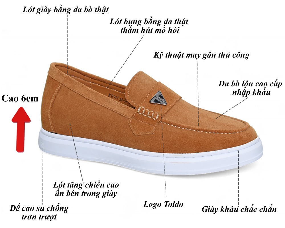 Giày da lộn tăng 6cm chiều cao