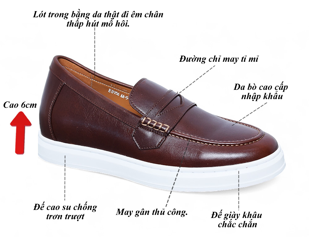 Giày tăng 6cm cho nam da thật