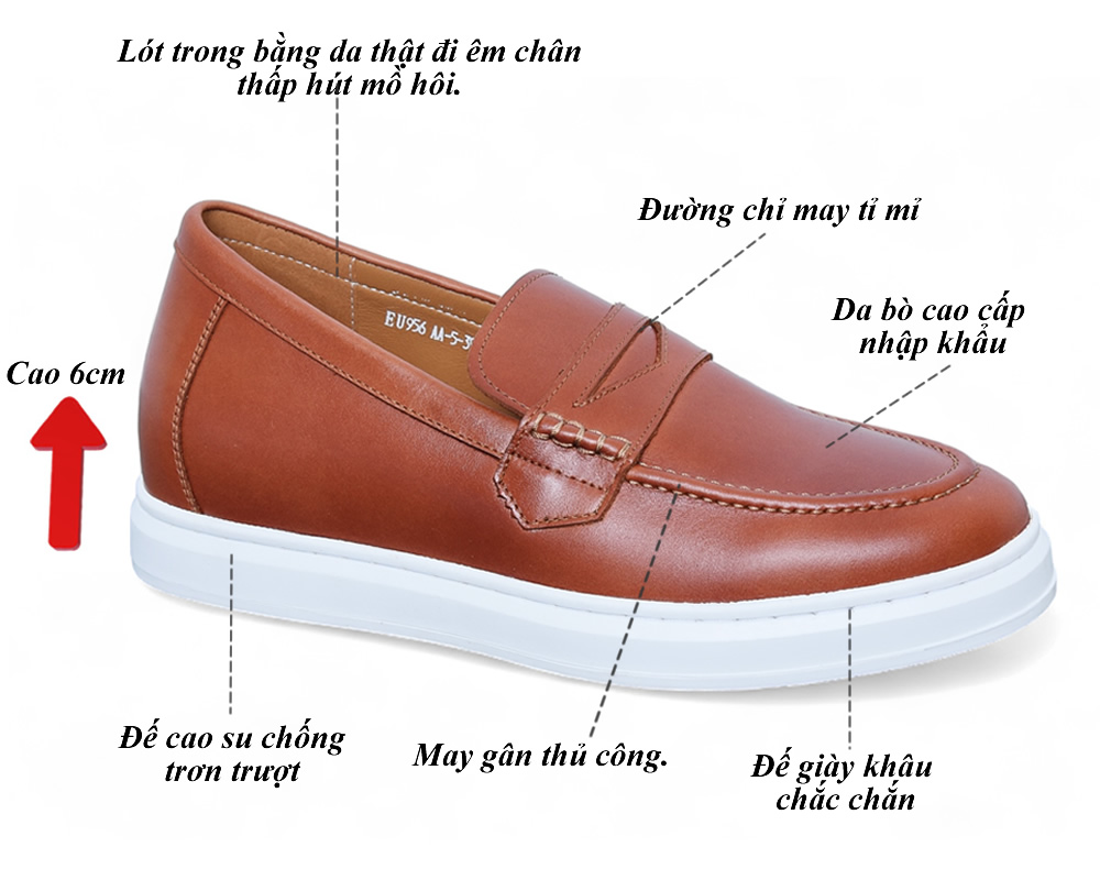 Giày tăng 6cm chiều cao màu nâu bò