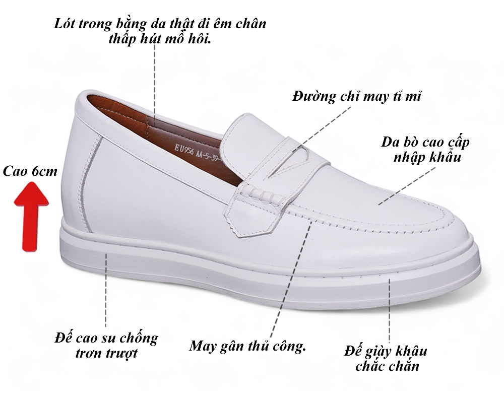 Giày cao 6cm cho nam màu trắng