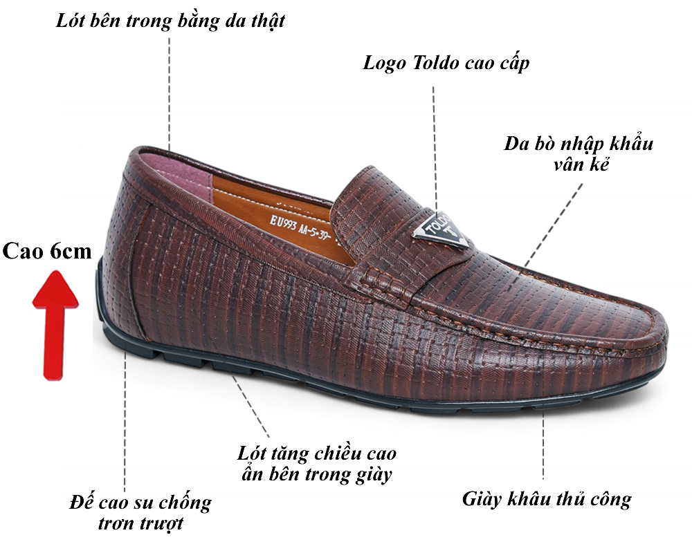 Giày mọi nam tăng 6cm chiều cao