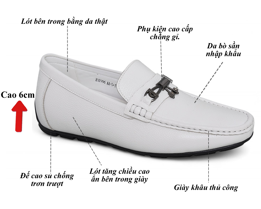 Giày mọi cao 6cm siêu nhẹ màu trắng