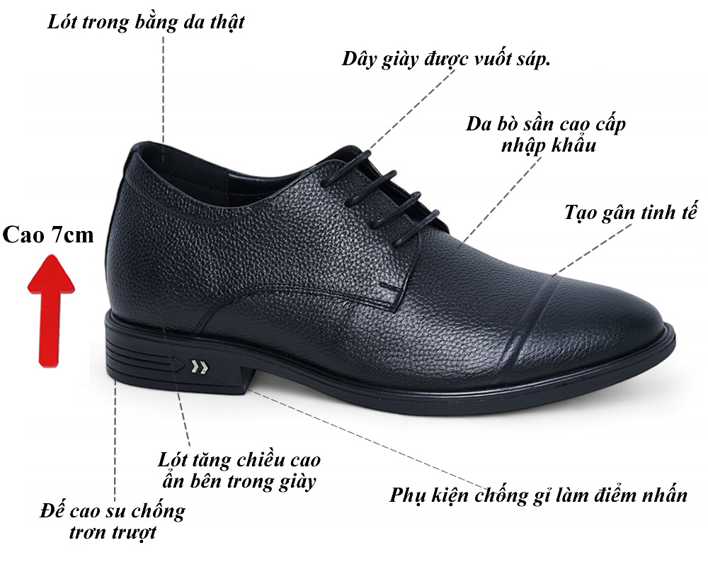 Giày cao 7cm buộc dây da sần