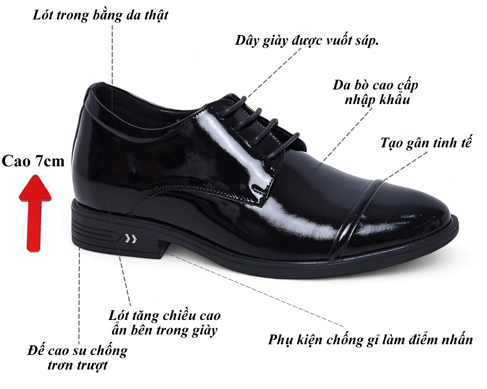 Giày oxford 7cm da thật