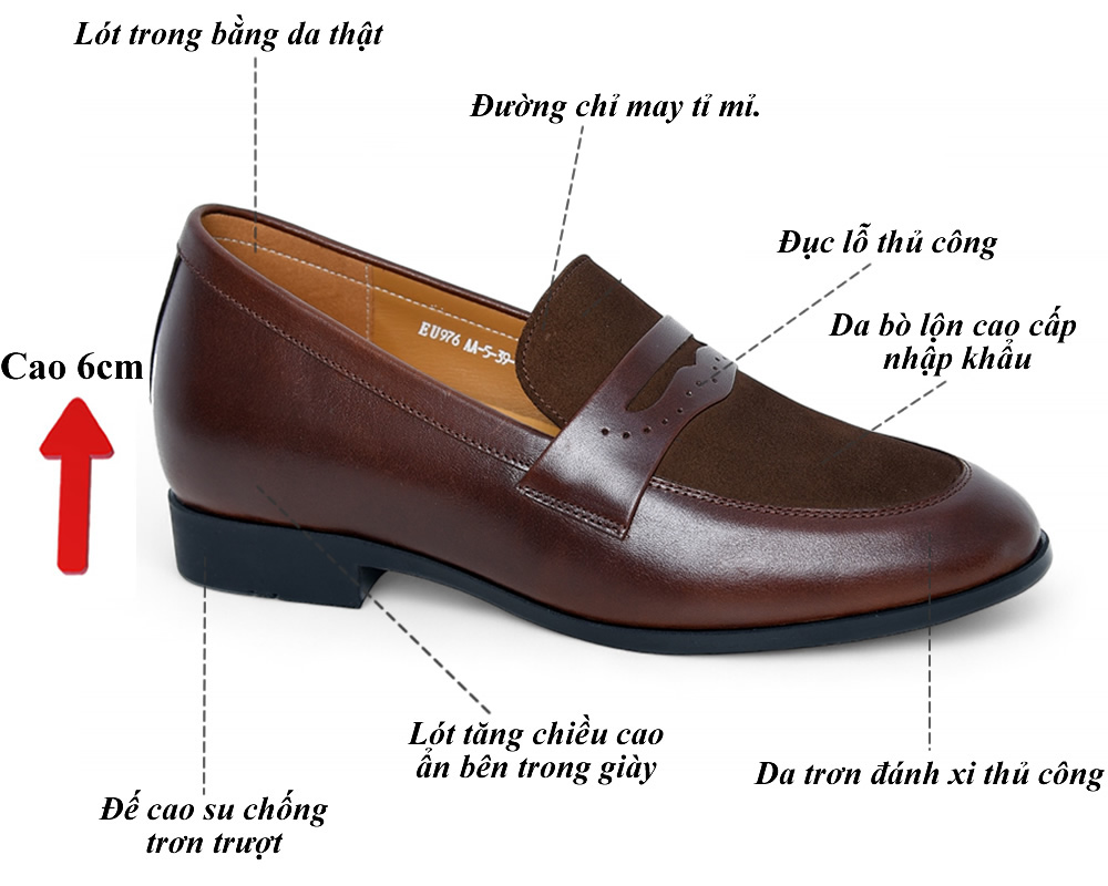 Giày cao 6cm loafer cho nam