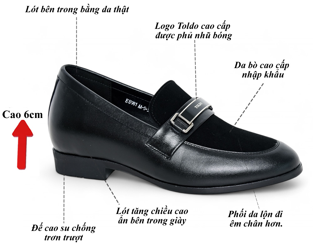 Giày cao 6cm loafer phối da lộn