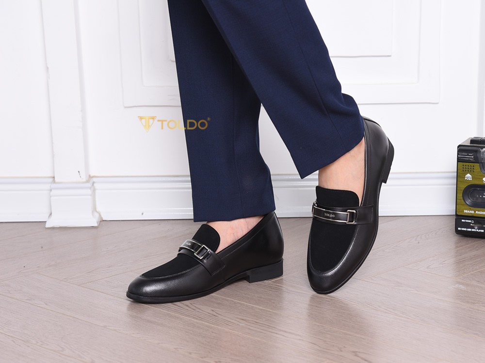 Giày cao 6cm loafer phối da lộn