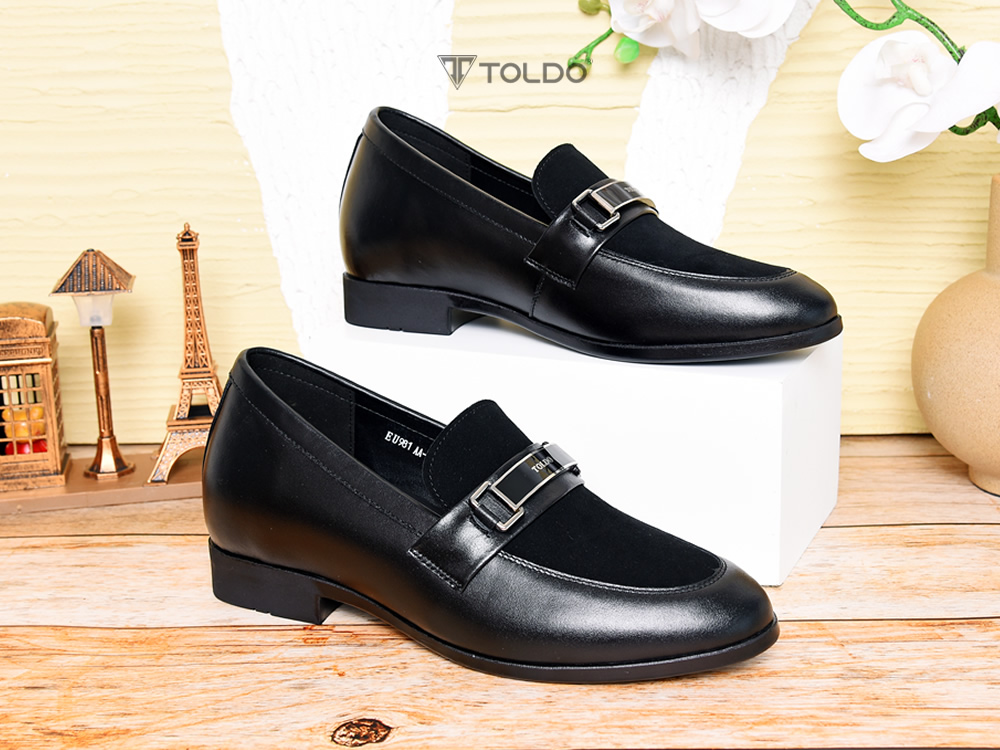 Giày cao 6cm loafer phối da lộn