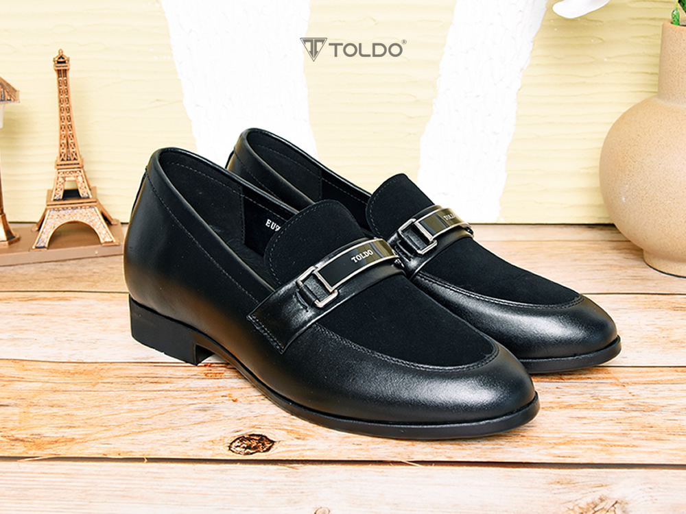 Giày cao 6cm loafer phối da lộn