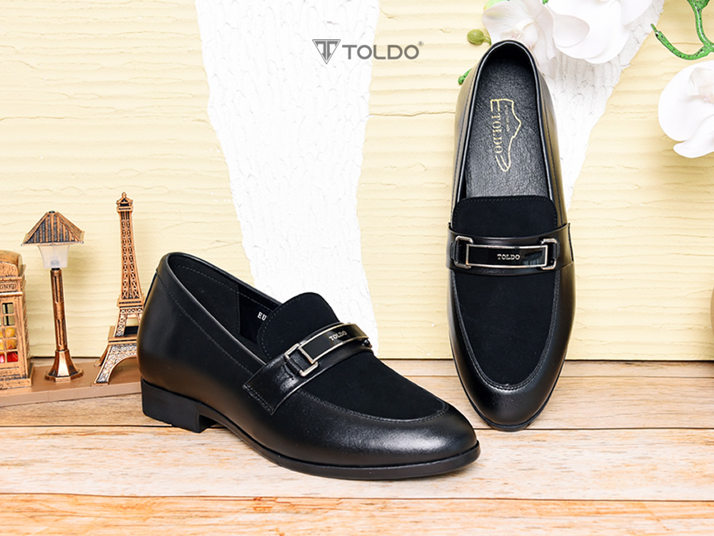 Giày cao 6cm loafer phối da lộn