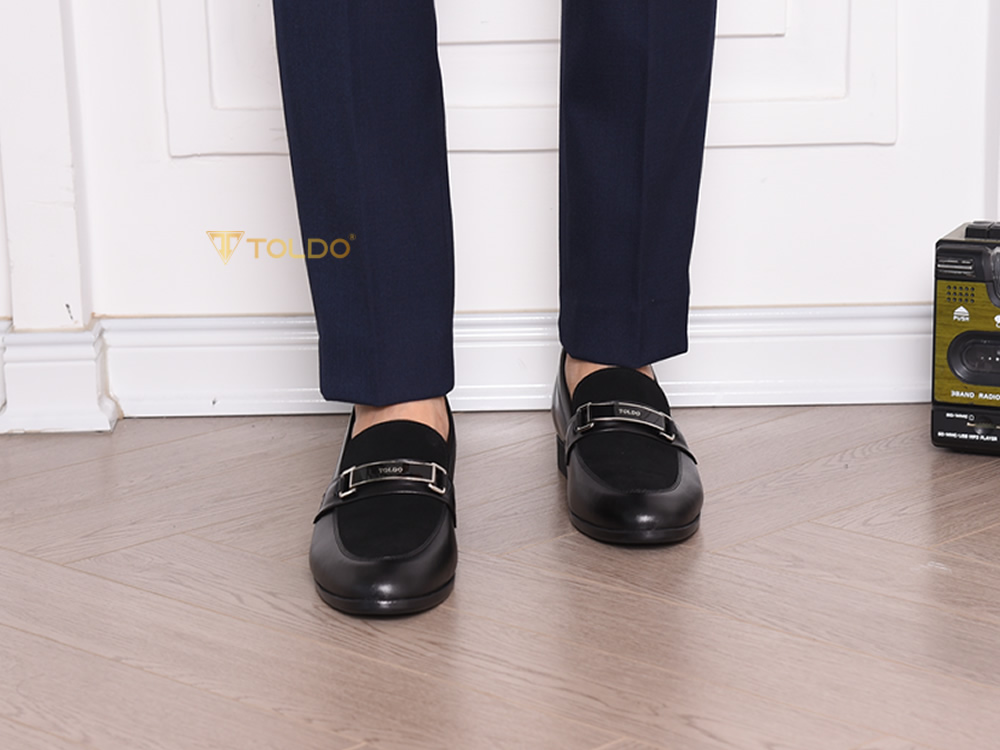 Giày cao 6cm loafer phối da lộn