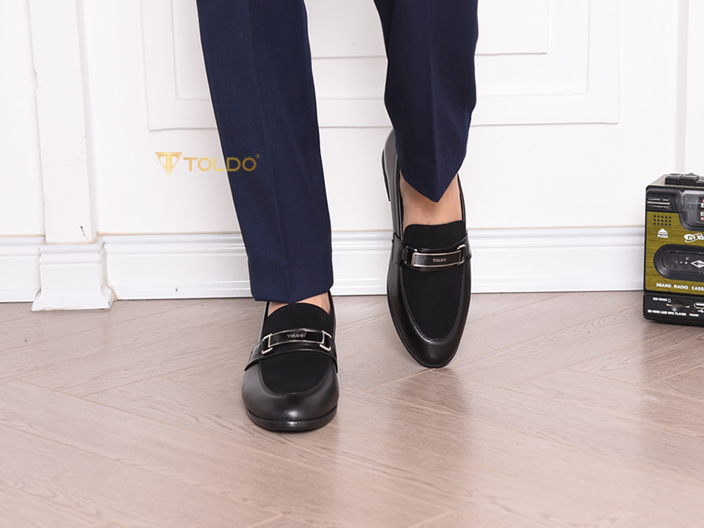 Giày cao 6cm loafer phối da lộn