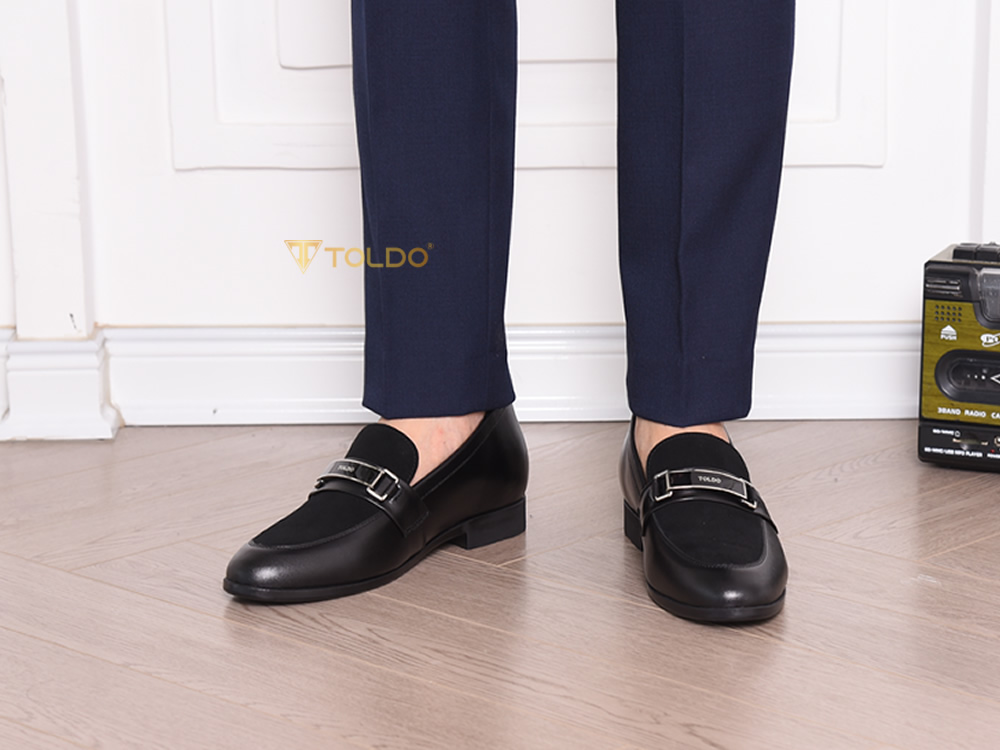 Giày cao 6cm loafer phối da lộn