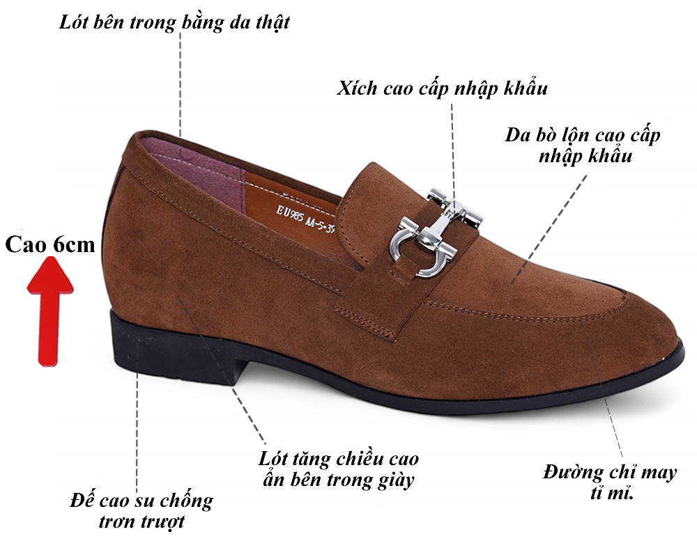 Giày cao 6cm loafer da lộn