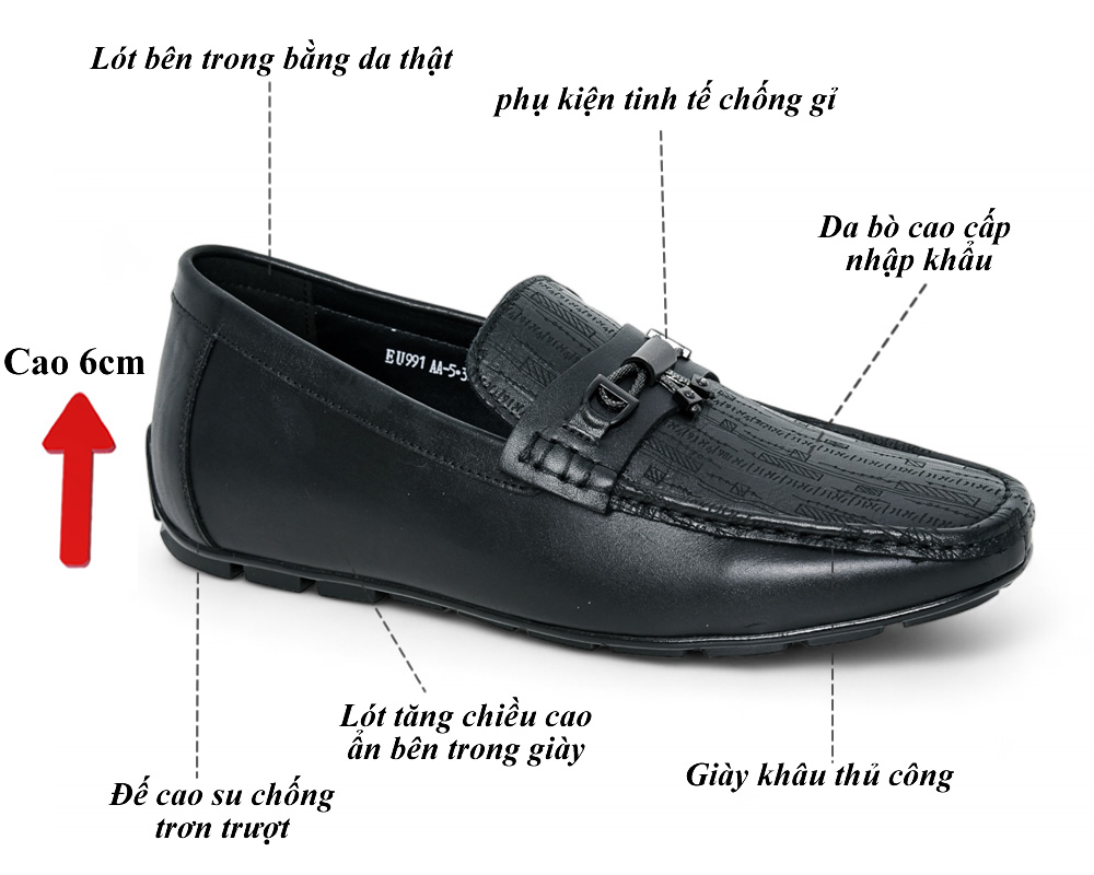 Giày mọi cho nam cao 6cm da mềm