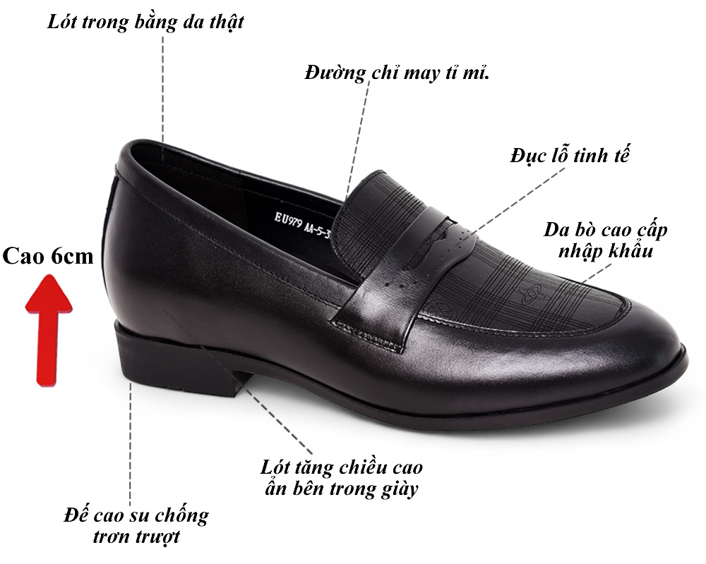 Giày cao 6cm loafer da mềm