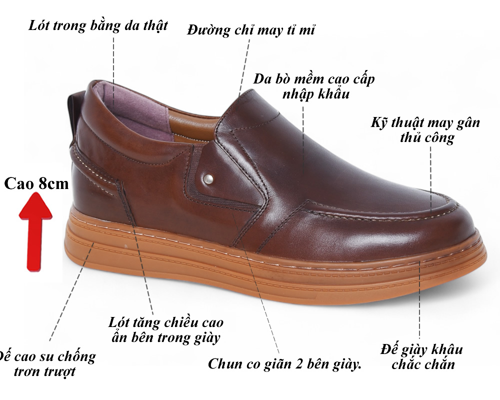 Giày cao 8cm thể thao da thật