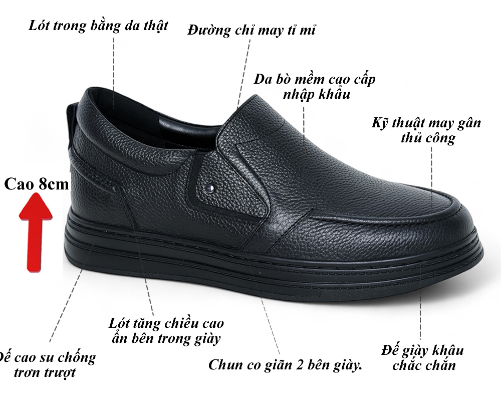 Giày cao 8cm da thật màu đen sần