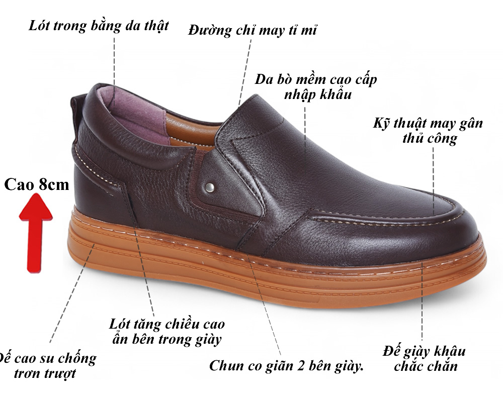 Giày cao 8cm thể thao màu nâu sần