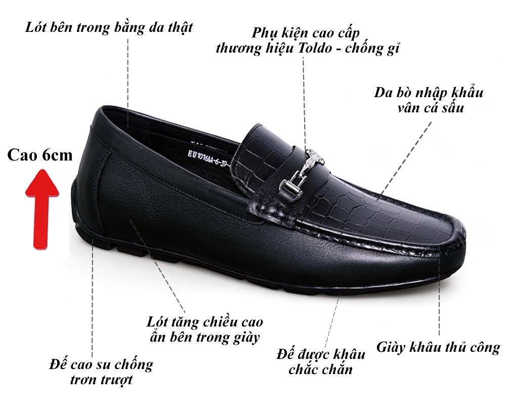 Giày mọi nam cao 6cm - đế khâu