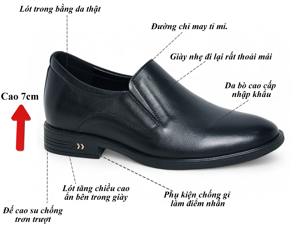 Giày nam tăng 7cm chiều cao da mềm nhẹ