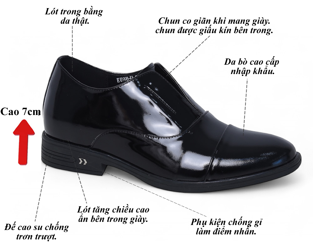 Giày nam oxford cao 7cm không dây