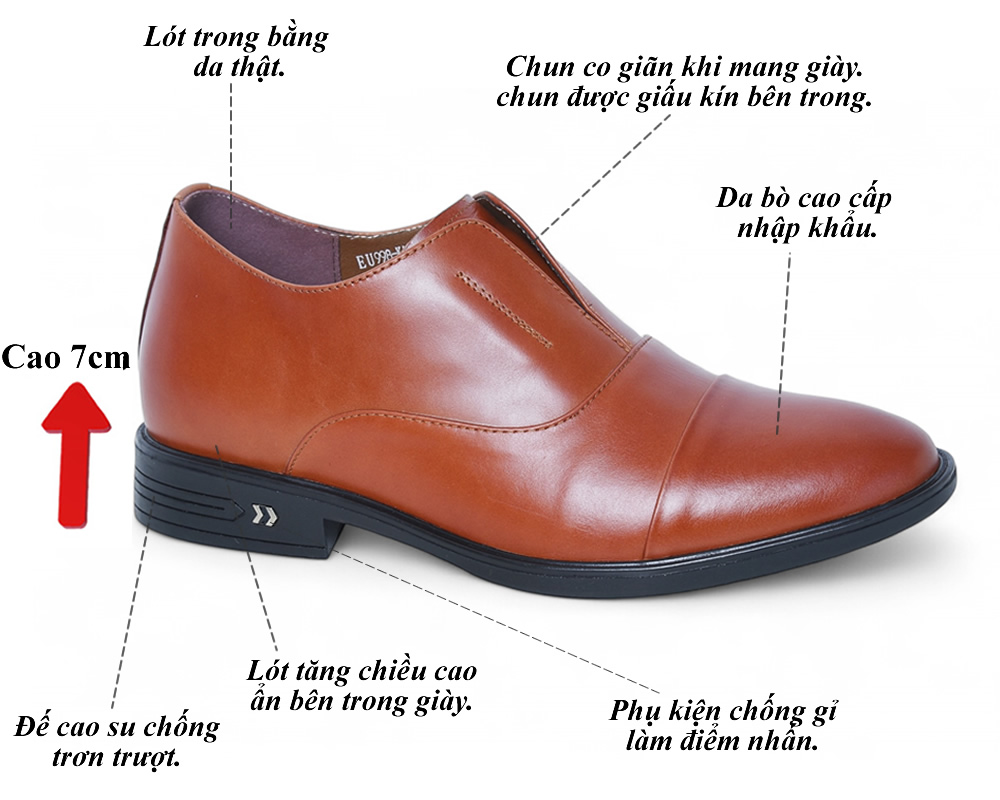 Giày nam oxford cao 7cm không buộc dây