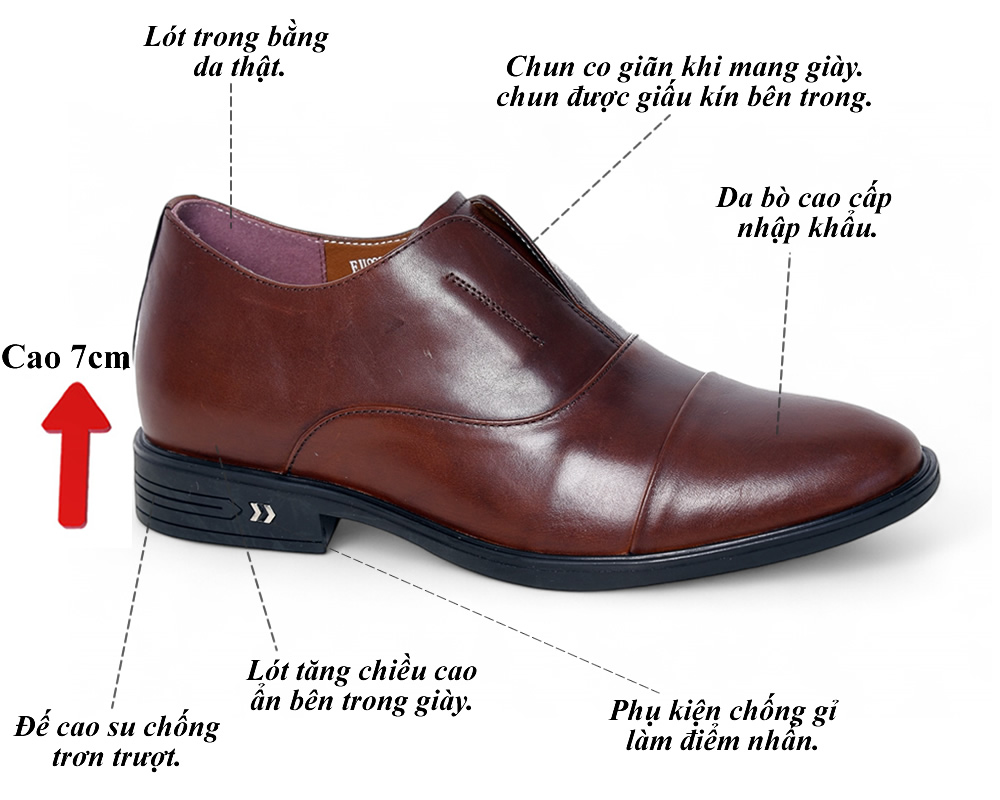 Giày tăng 7cm oxford không buộc dây