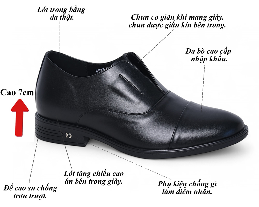 Giày cao 7cm oxford không buộc dây