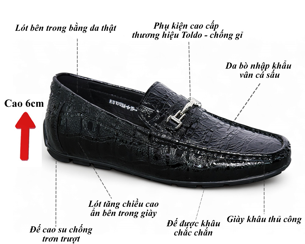 Giày mọi cao 6cm vân cá sâu - đế khâu