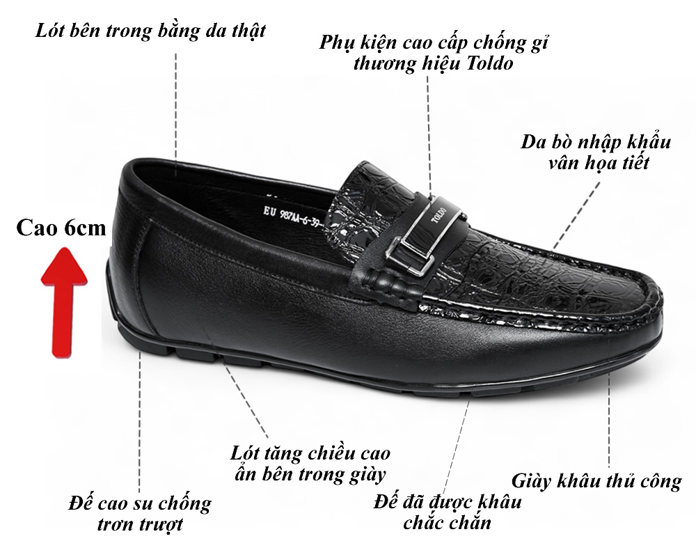 Giày mọi cao 6cm da thật đế khâu