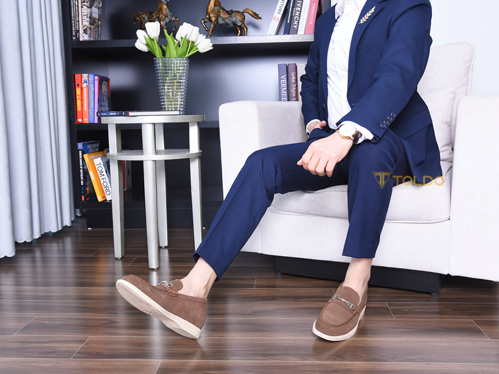 Giày da lộn nam tăng 7cm đế khâu