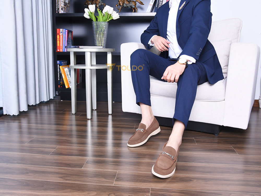 Giày da lộn nam tăng 7cm đế khâu