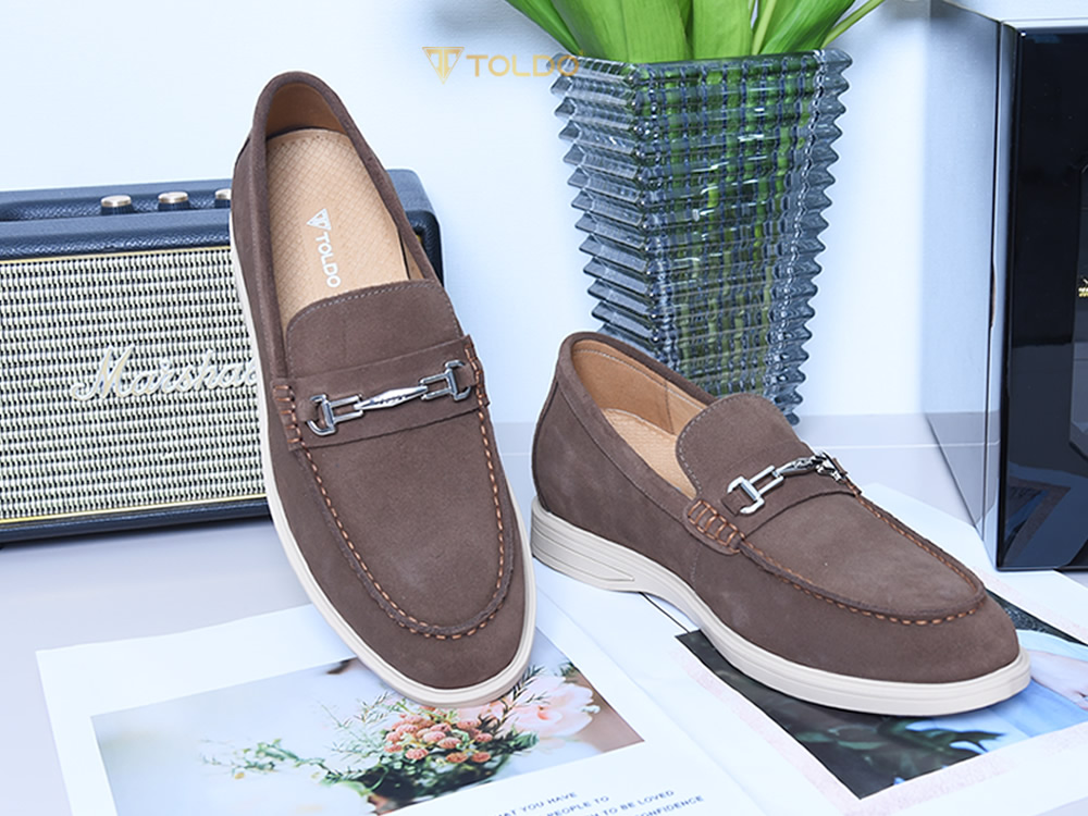 Giày da lộn nam tăng 7cm đế khâu