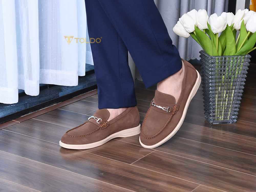 Giày da lộn nam tăng 7cm đế khâu