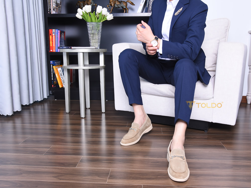 Giày nam cao 7cm da lộn đế khâu