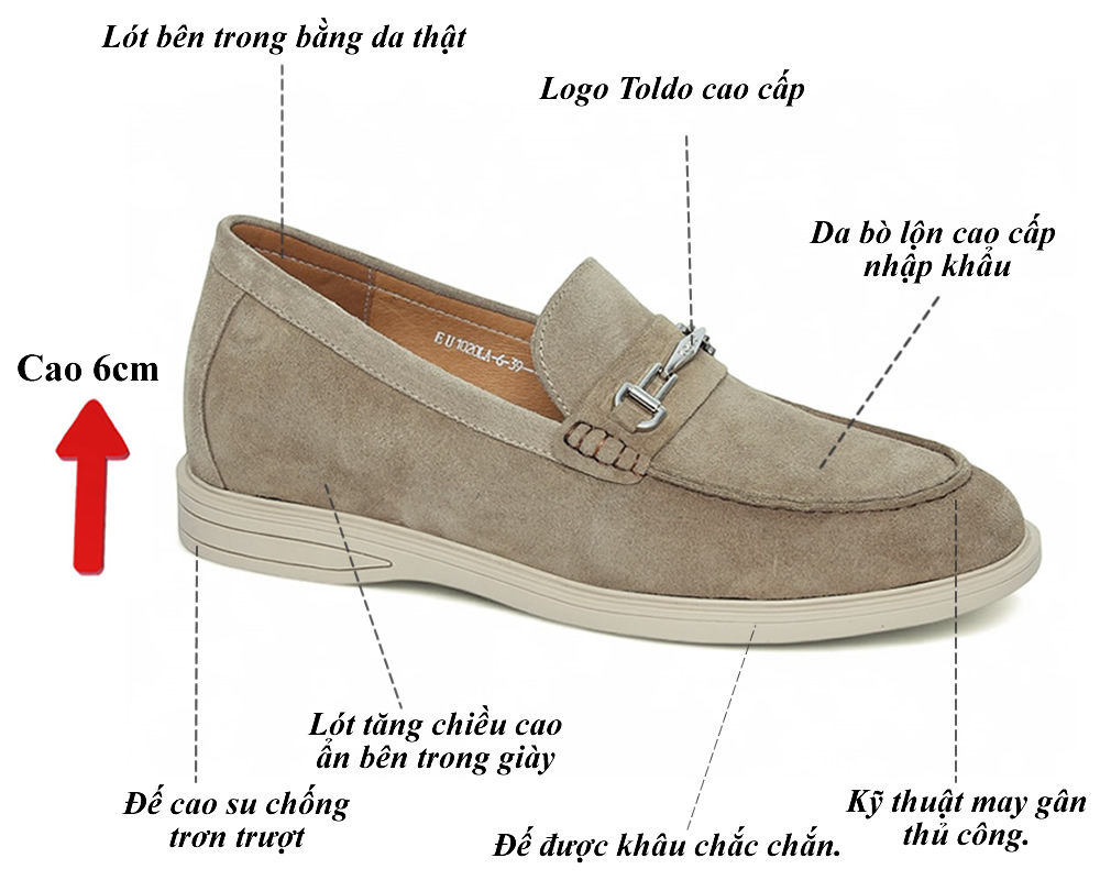 Giày nam cao 7cm da lộn đế khâu