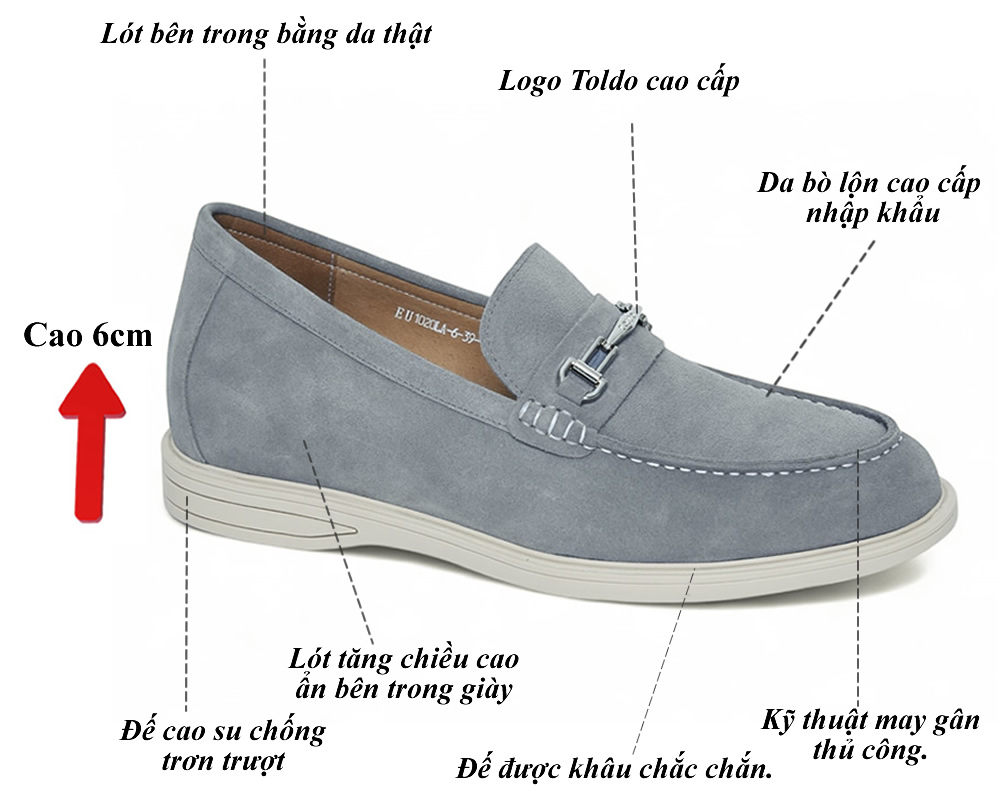 Giày tăng 7cm da lộn mềm đế khâu
