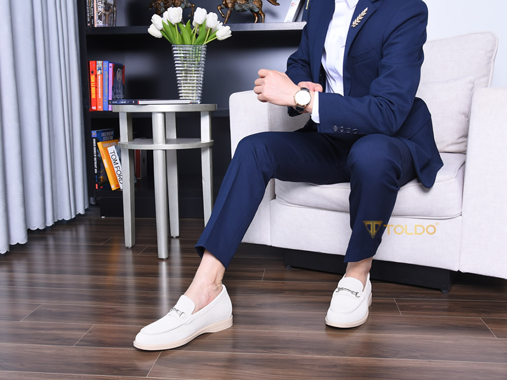 Giày da lộn mềm tăng 6cm đế khâu