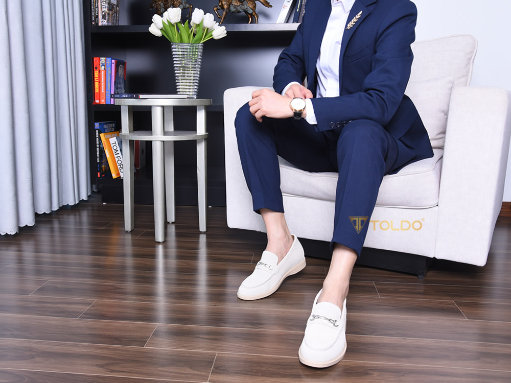 Giày da lộn mềm tăng 6cm đế khâu