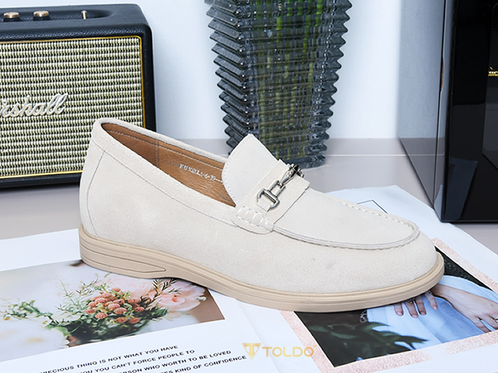 Giày da lộn mềm tăng 6cm đế khâu
