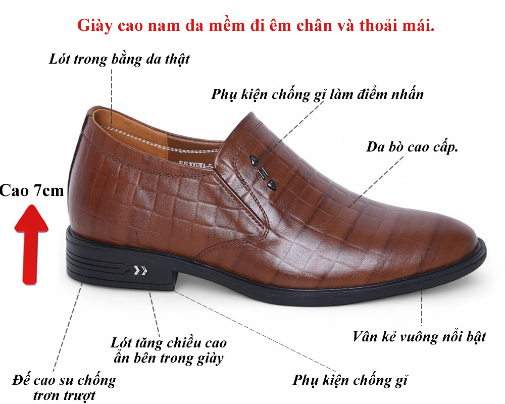 Giày cao 7cm da thật vân kẻ