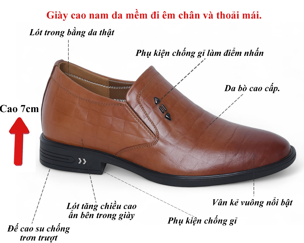 Giày cao 7cm màu nâu da bò