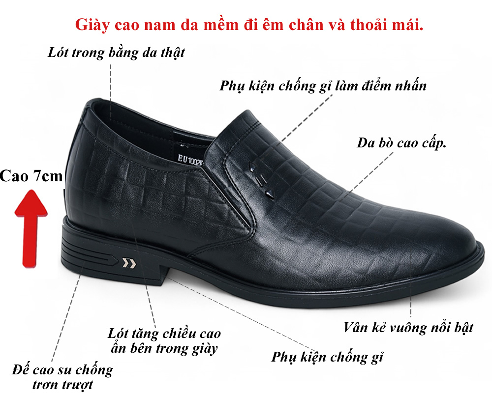 Giày tăng 7cm chiều cao da mềm