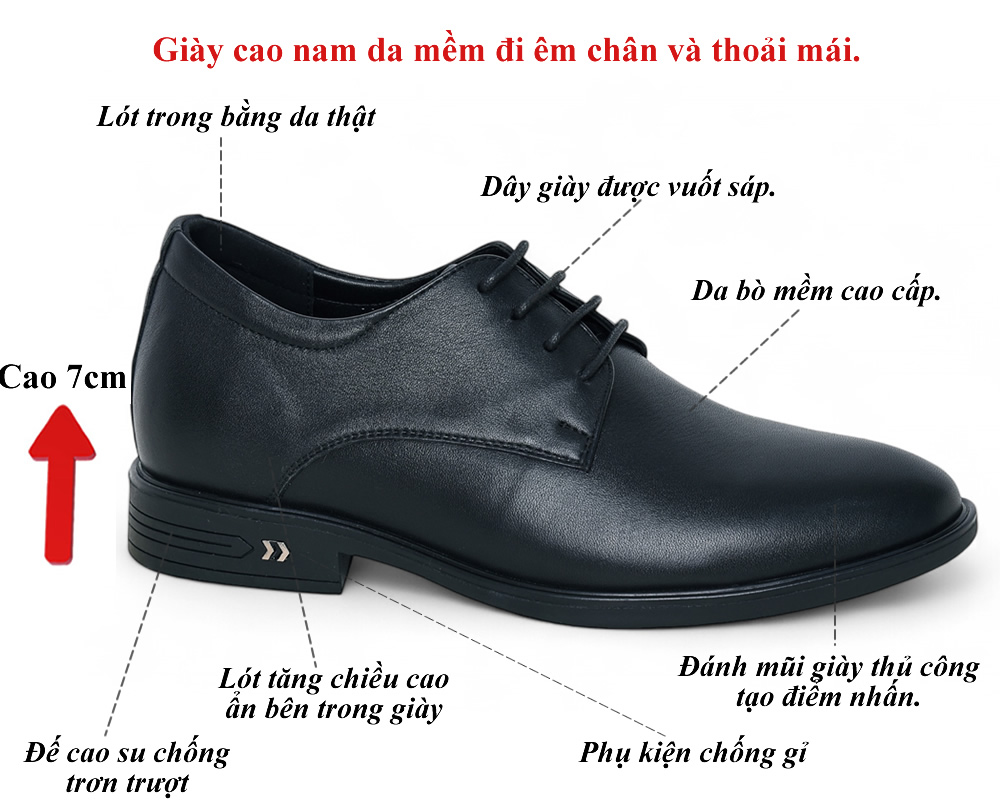 Giày nam cao 7cm da mềm nhẹ