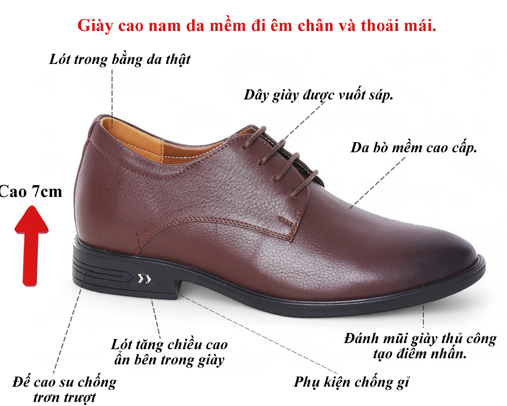 Giày cao 7cm buộc dây da mềm nhẹ